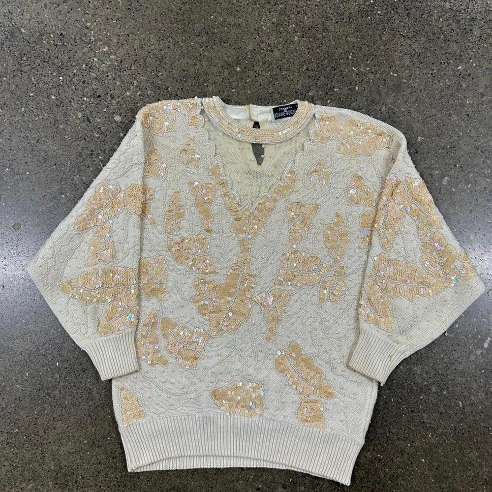 Vintage 80s Bonnie Boerer Company Gold Sequin Sweater (Size L)